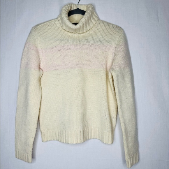 Lauren Ralph Lauren Womens Turtleneck Cream Pink Stripe English Countryside - Picture 1 of 5